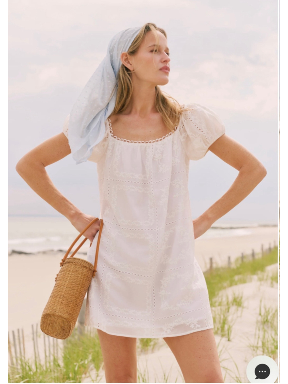 Women's kourt Nya White Eyelet Puff Sleeve Mini Dress Size L
